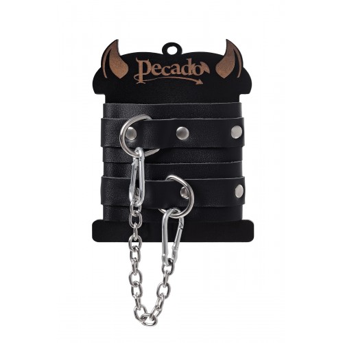 Оковы мини Pecado BDSM, со скруглёнными углами, натуральная кожа, чёрные