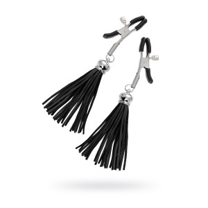 Зажимы на соски Pecado BDSM, «Прищепки», с кисточками из замши, металл, черные (иной угол)