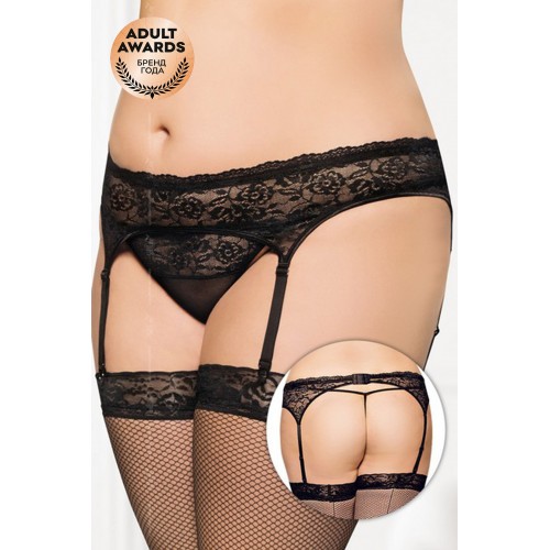 Пояс для чулок и стринги SoftLine Collection кружевные, чёрный, XXXL