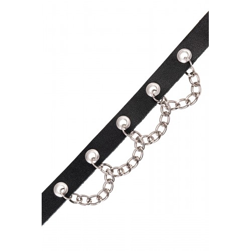 Чокер с цепочкой Pecado BDSM, натуральная кожа, черный