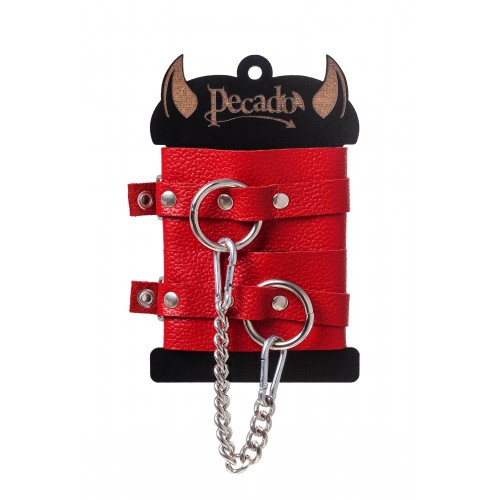 Оковы Pecado BDSM, мягкие с люверсами, натуральная кожа, красные