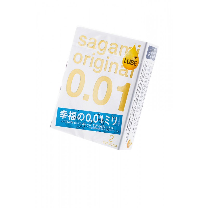 Презервативы Sagami, original 0.01, полиуретан, EXTRA LUB, 2 шт.