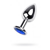 Анальная втулка Metal by TOYFA, металл, серебряная, с синим кристаллом, 8 см, Ø 3,5 см, 265 г