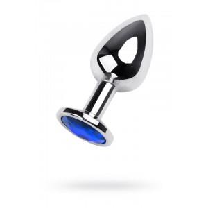 Анальная втулка Metal by TOYFA, металл, серебряная, с синим кристаллом, 8 см, Ø 3,5 см, 265 г