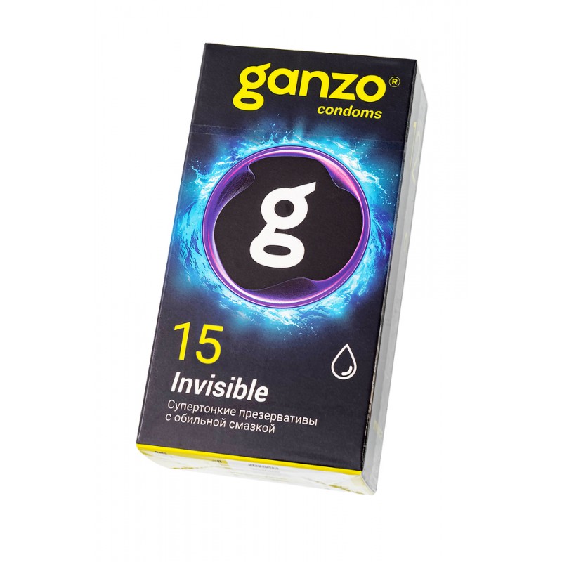 Презервативы Ganzo, Invisible, супер тонкие, латекс,18 см, 5,2 см, 15 шт.