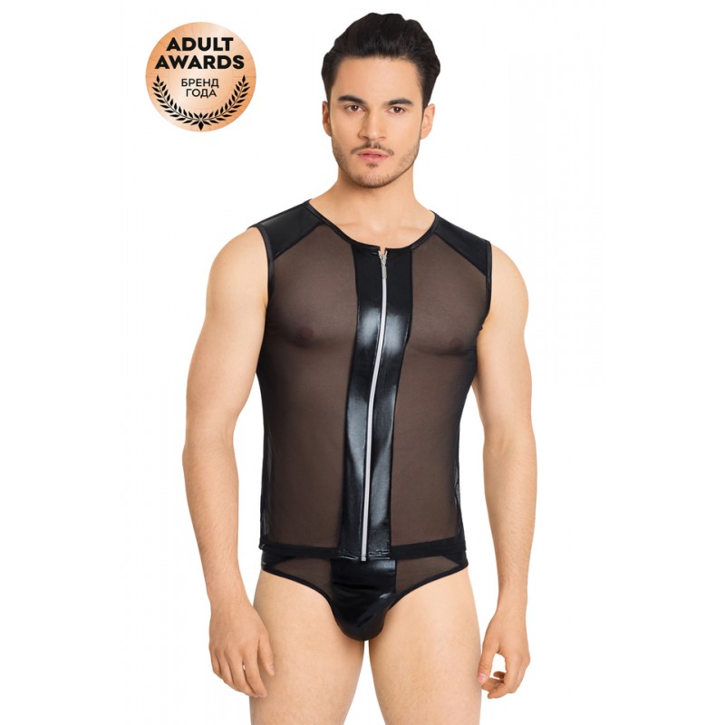 Костюм-сетка на замочке мужской SoftLine Collection (майка, трусы), черный, M/L
