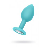 Анальная втулка Штучки-Дрючки, голубая, с прозрачным кристаллом, силикон, 2,7 см