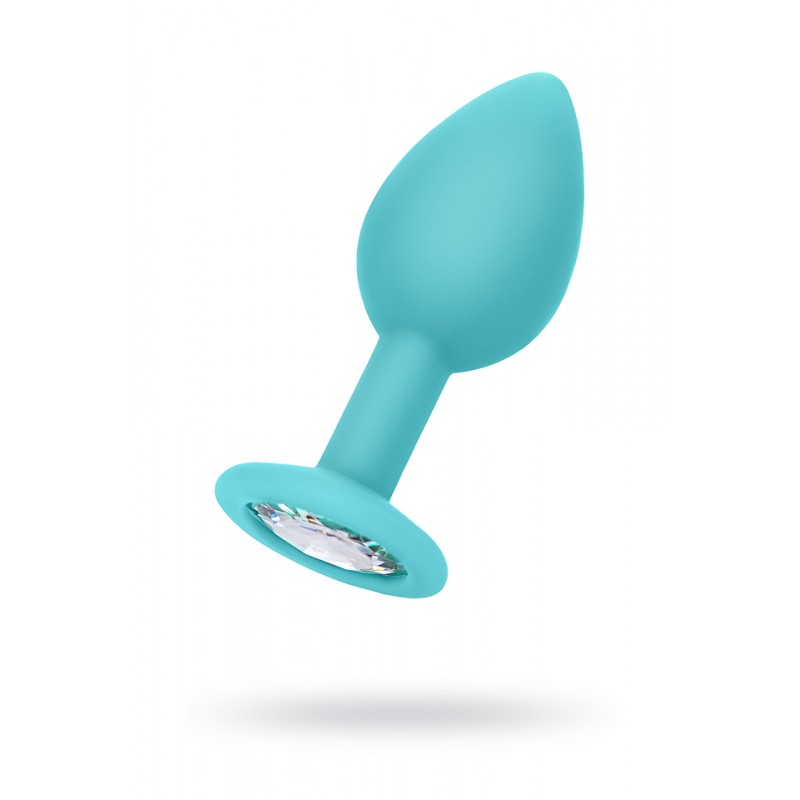 Анальная втулка Штучки-Дрючки, голубая, с прозрачным кристаллом, силикон, 2,7 см