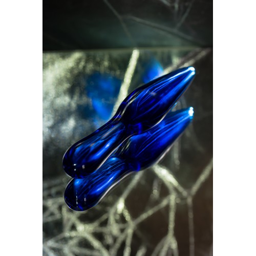 Двусторонний фаллоимитатор Sexus Glass, стекло, синий, 17,5 см