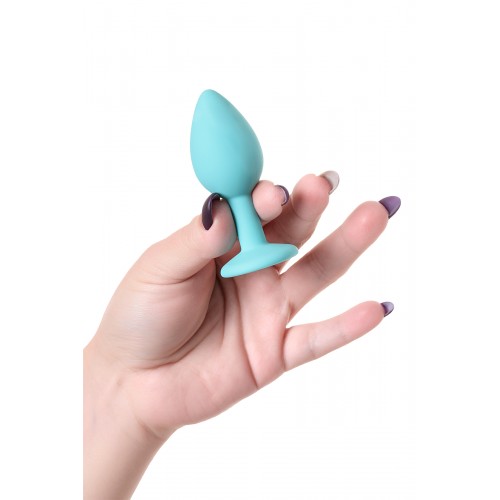 Анальная втулка Штучки-Дрючки, голубая, с прозрачным кристаллом, силикон, 2,7 см