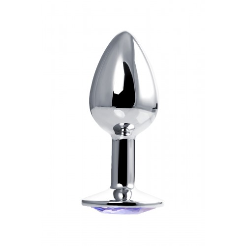 Анальный страз Штучки-дрючки, металл, серебристый, с кристаллом цвета аметист, 7 см, Ø 2,8 см, 50 г