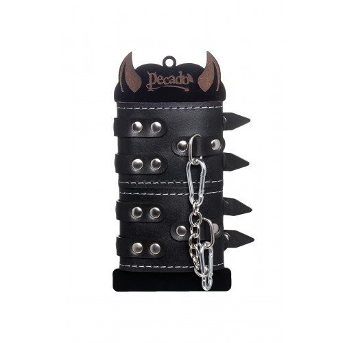 Наручники с двумя ремнями и красной подкладкой Pecado BDSM, натуральная кожа, черные