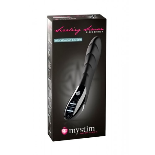 Вибратор Mystim Sizzling Simon  силиконовый  с электростимуляцией чёрный, 27см