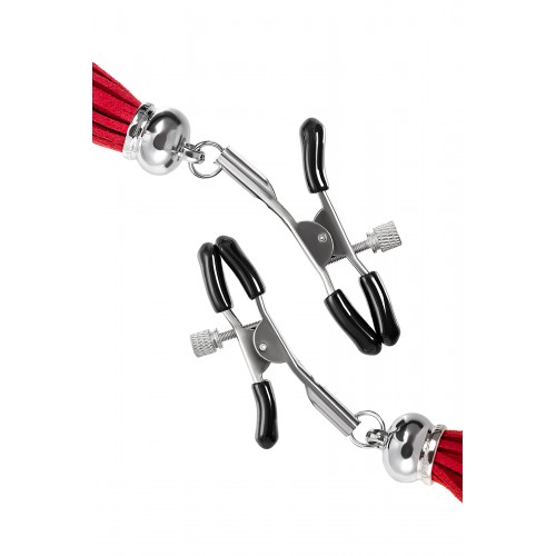 Зажимы на соски Pecado BDSM, «Прищепки», с кисточками из замши, металл, красные