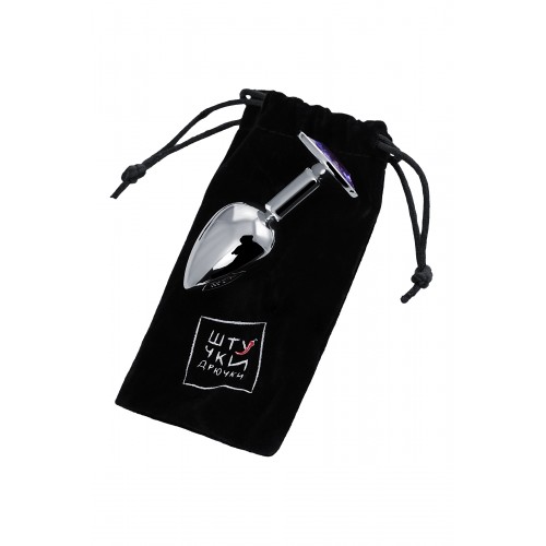 Анальный страз Штучки-дрючки, металл, серебристый, с кристаллом цвета аметист, 7 см, Ø 2,8 см, 50 г