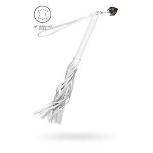 Плеть Pecado BDSM, белая рукоять, белые хлысты, натуральная кожа (иной угол)