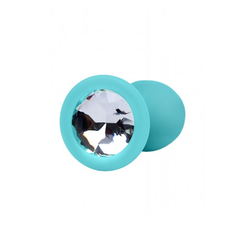 Анальная втулка Штучки-Дрючки, голубая, с прозрачным кристаллом, силикон, 2,7 см