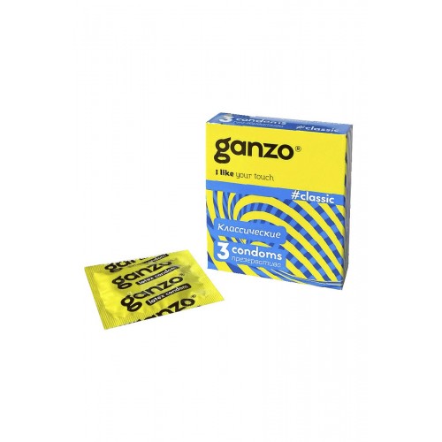 Презервативы Ganzo Classic, классические, с обильной смазкой, латекс, 18,5 см, 3 шт