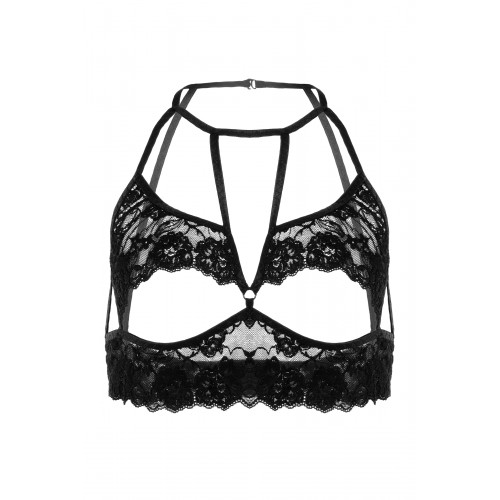 Эротический бралетт Erolanta Ellen кружевной с открытым нижним кливиджем, черный (46-48)
