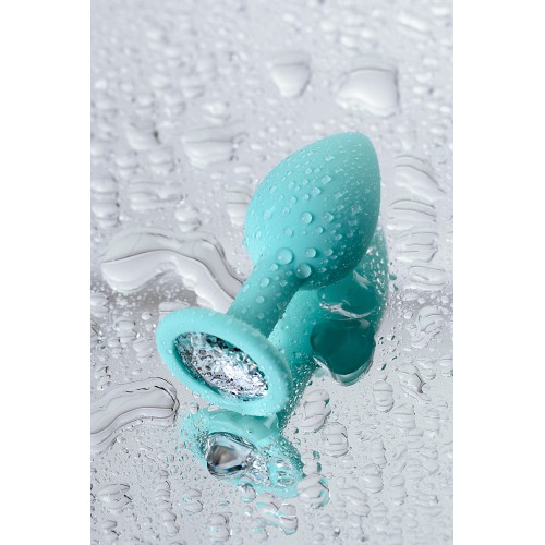 Анальная втулка Штучки-Дрючки, голубая, с прозрачным кристаллом, силикон, 2,7 см