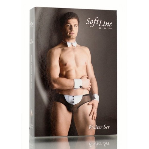 Костюм официанта мужской SoftLine Collection, Waiter Set (шорты, манжеты, галстук), черный, XL