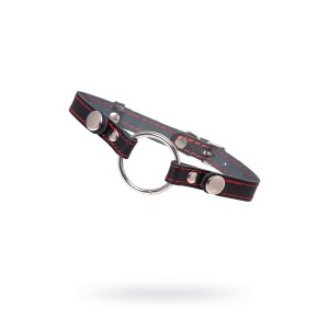 Кляп Pecado BDSM, «Кольцо 39 мм», с красной строчкой, натуральная кожа, черный (иной угол)