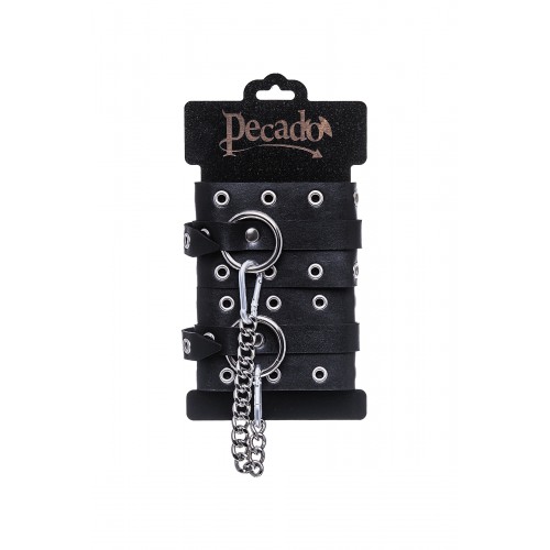 Оковы Pecado BDSM, однослойные с люверсами, натуральная кожа, черные