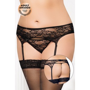 Пояс для чулок и стринги кружевные SoftLine Collection, черный, XL (иной угол)