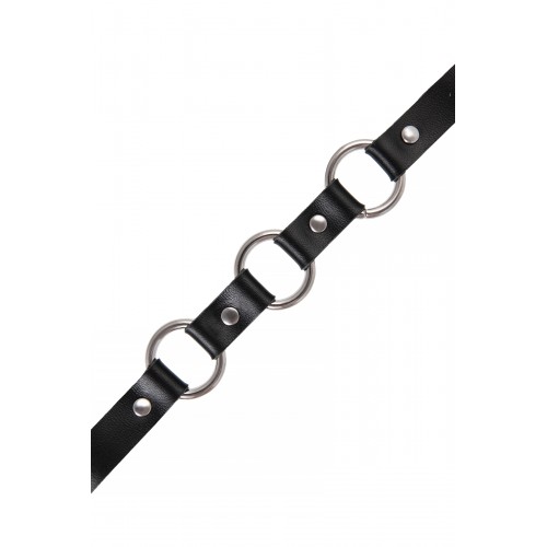 Чокер-ошейник Pecado BDSM, с кольцами в виде цепочки, натуральная кожа, чёрный