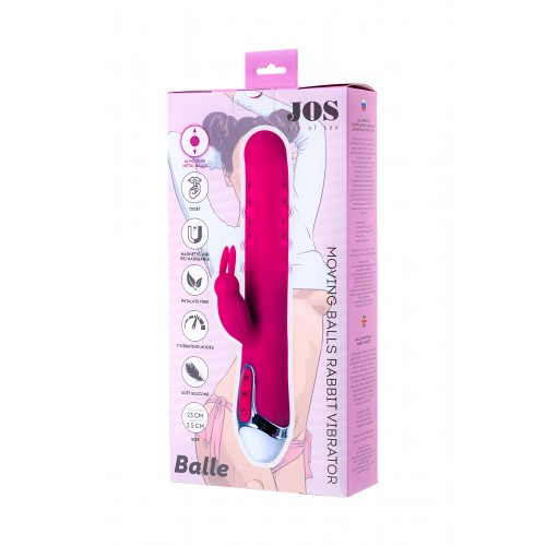 Вибратор с клиторальным стимулятором JOS BALLE, с движущимися шариками, силикон, розовый, 23 см