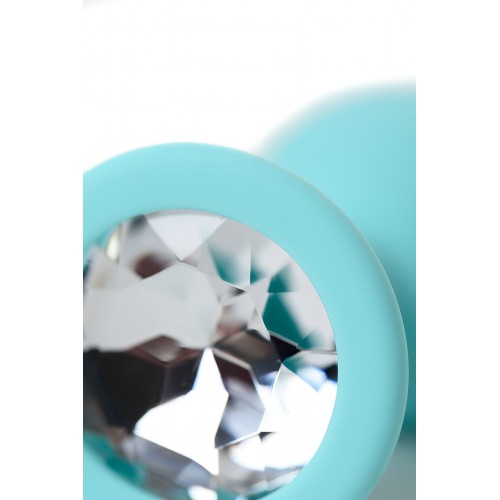 Анальная втулка Штучки-Дрючки, голубая, с прозрачным кристаллом, силикон, 2,7 см