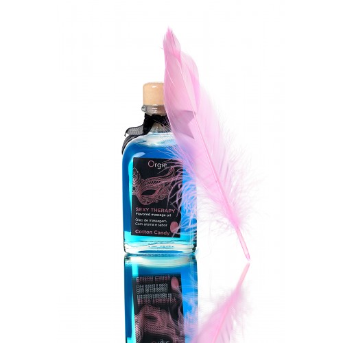 Комплект для сладких игр Orgie Lips Massage со вкусом сахарной ваты (массажное масло для поцелуев, перо и руководство), 100 мл