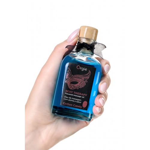 Комплект для сладких игр Orgie Lips Massage со вкусом сахарной ваты (массажное масло для поцелуев, перо и руководство), 100 мл