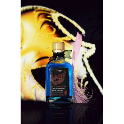 Комплект для сладких игр Orgie Lips Massage со вкусом сахарной ваты (массажное масло для поцелуев, перо и руководство), 100 мл
