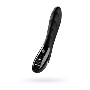 Вибратор Mystim Sizzling Simon  силиконовый  с электростимуляцией чёрный, 27см (иной угол)