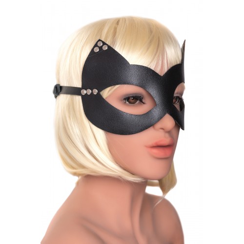 Маска Штучки-дрючки «Кошка» с заклепками, кожа, черная