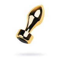 Анальная втулка Metal by TOYFA, металл, золотая, с чёрным кристаллом, 9,5 см, Ø 3,5 см, 130 г