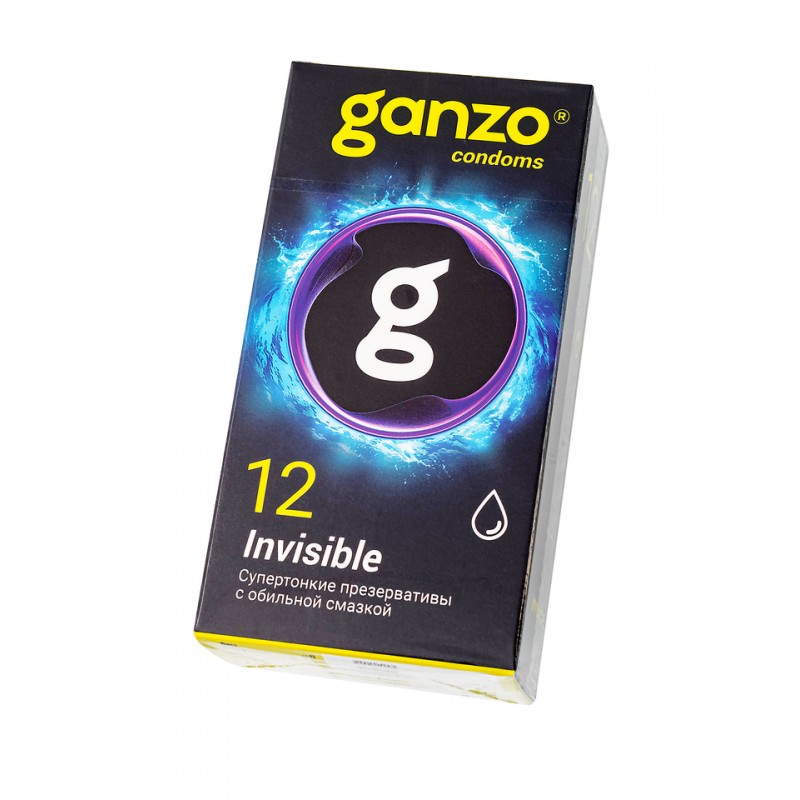 Презервативы Ganzo, Invisible, супер тонкие, латекс,18 см, 5,2 см, 12 шт.