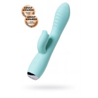 Вибратор с клиторальным стимулятором и язычком, JOS MILO, силикон, мятный, 20 см