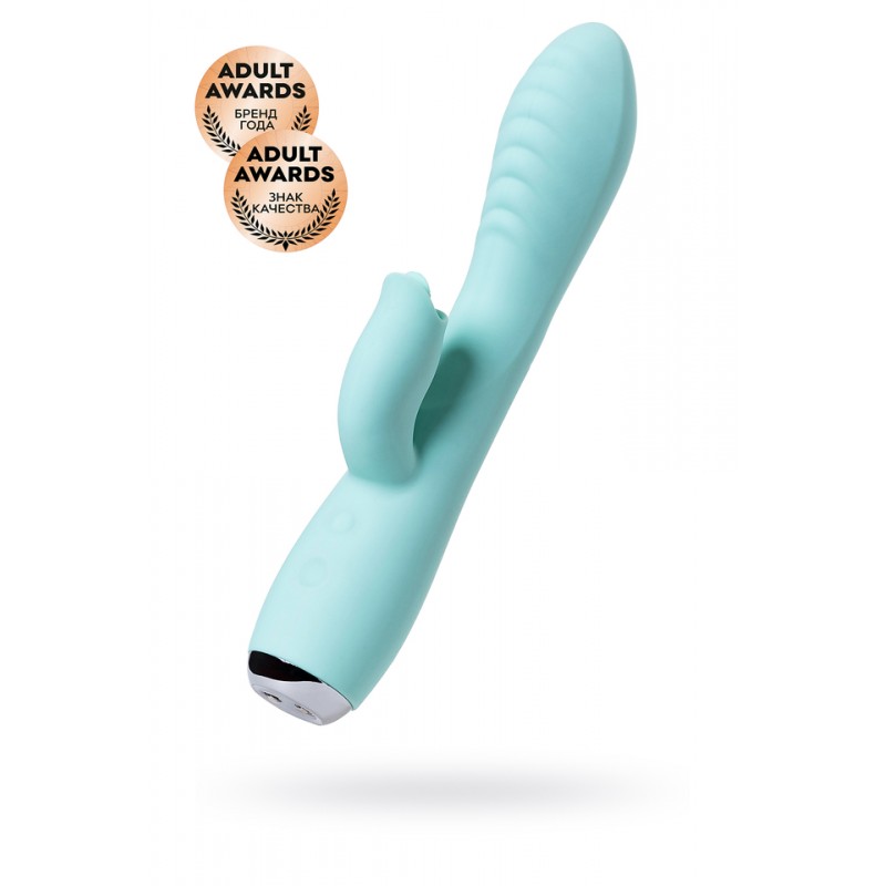 Вибратор с клиторальным стимулятором и язычком, JOS MILO, силикон, мятный, 20 см