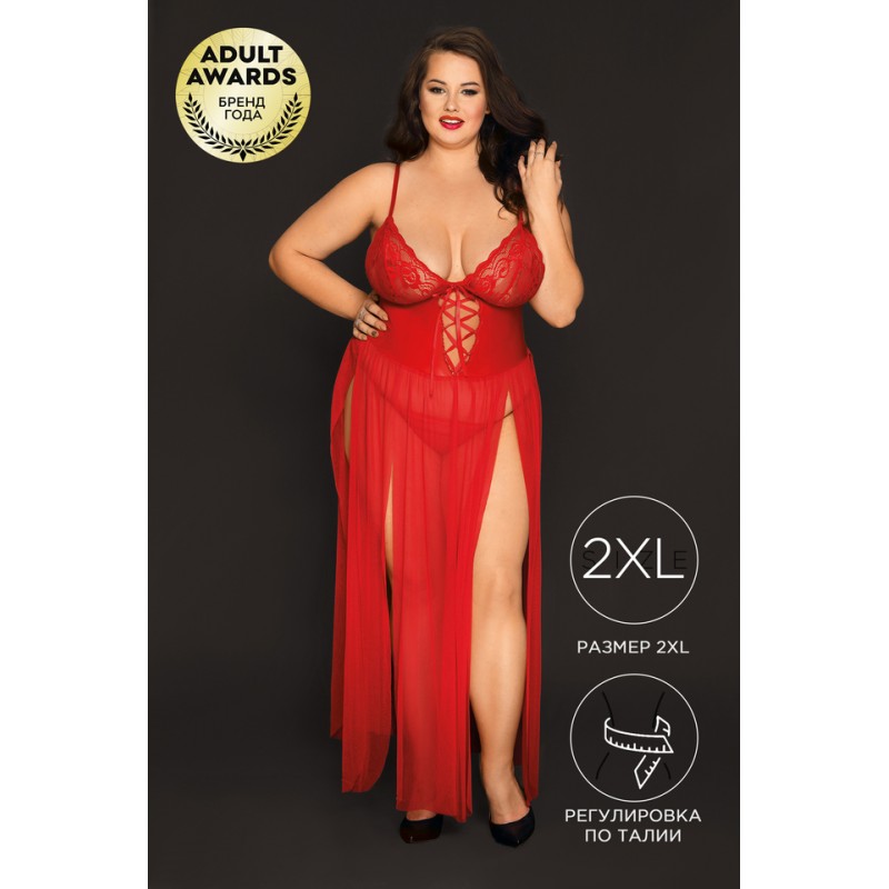 Комбинация и стринги Candy Girl Tabitha красные, 2XL