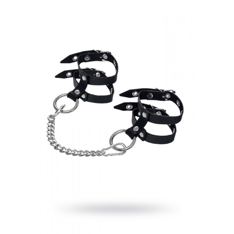 Оковы однослойные из двух ремешков Pecado BDSM, натуральная кожа, черные