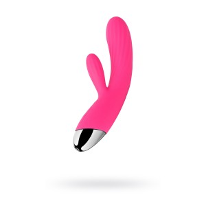 Вибратор с клиторальным стимулятором Svakom Angel, силикон, розовый, 19,1 см (иной угол)