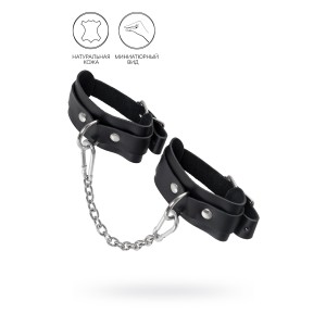 Оковы мини Pecado BDSM, со скруглёнными углами, натуральная кожа, чёрные (иной угол)