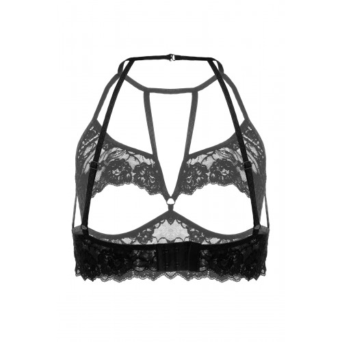 Эротический бралетт Erolanta Ellen кружевной с открытым нижним кливиджем, черный (50-52)