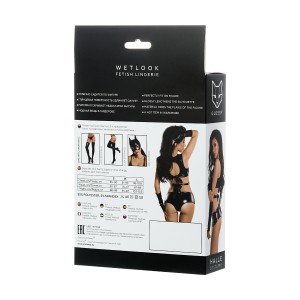 Комплект Glossy HALLE из материала Wetlook (топ, мини-шорты и перчатки), черный, XL (иной угол)