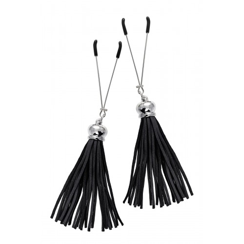 Зажимы на соски Pecado BDSM, «Вилки», с кисточками из замши, металл, черные