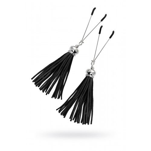 Зажимы на соски Pecado BDSM, «Вилки», с кисточками из замши, металл, черные