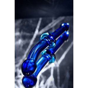 Двусторонний фаллоимитатор Sexus Glass, стекло, синий, 25 см (иной угол)