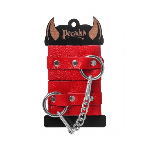 Наручники Pecado BDSM, мягкие с люверсами, натуральная кожа, красные